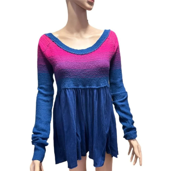 Free People Knit Womens Size S Blouse Top Long Sleeve Multicolor - Picture 1 of 7